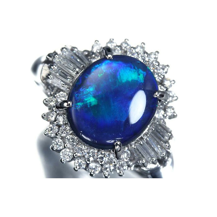 ≪opal≫ 神秘の宝石! 天然ブラックオパール 大粒1.8ct 上質ダイヤモンド Pt900 高級リング ダイヤ 9.5号 リング 指輪