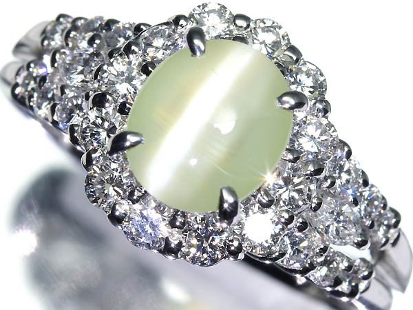 《Chrysoberyl》上質クリソベリルキャッツアイ 大粒1.43ct 上質ダイヤモンド 総計0.67ct Pt900 高級リング 11.5号 ダイヤ リング 指輪