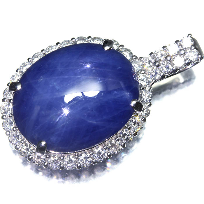 ≪Star Sapphire≫ 天然非加熱スターサファイア 超特大38.00ct 上質ダイヤモンド 総計1.89ct Pt900 超高級ペンダントヘッド ダイヤ ネックレス ジュエリー|RK宝石