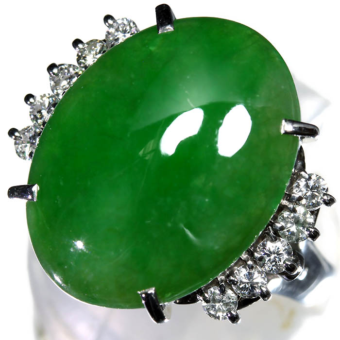 ≪Jade≫ 樹脂含浸なし 天然翡翠 特大9.79ct 上質ダイヤモンド Pt900 超高級リング 14号 ヒスイ ダイヤ リング 指輪 ソーティング付｜RK宝石