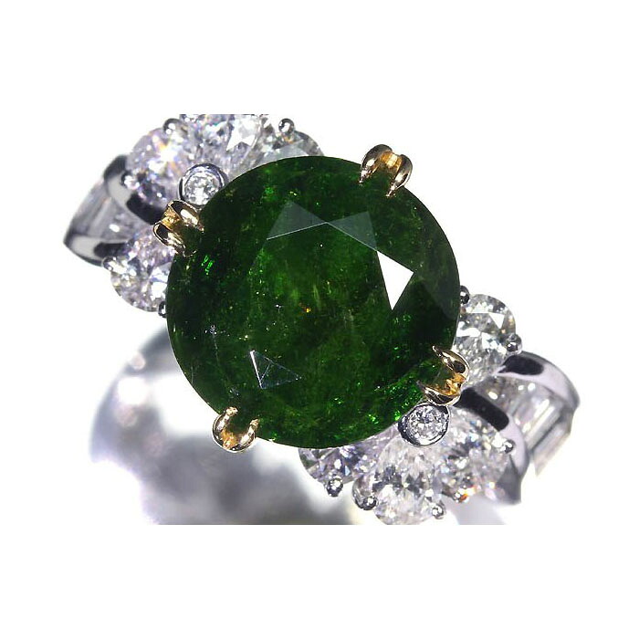 《garnet》ロシア産 天然デマントイドガーネット 特大4.65ct 上質ダイヤモンド 1.4ct Pt900 K18 超高級リング ダイヤ 宝石鑑別書 13号 リング 指輪