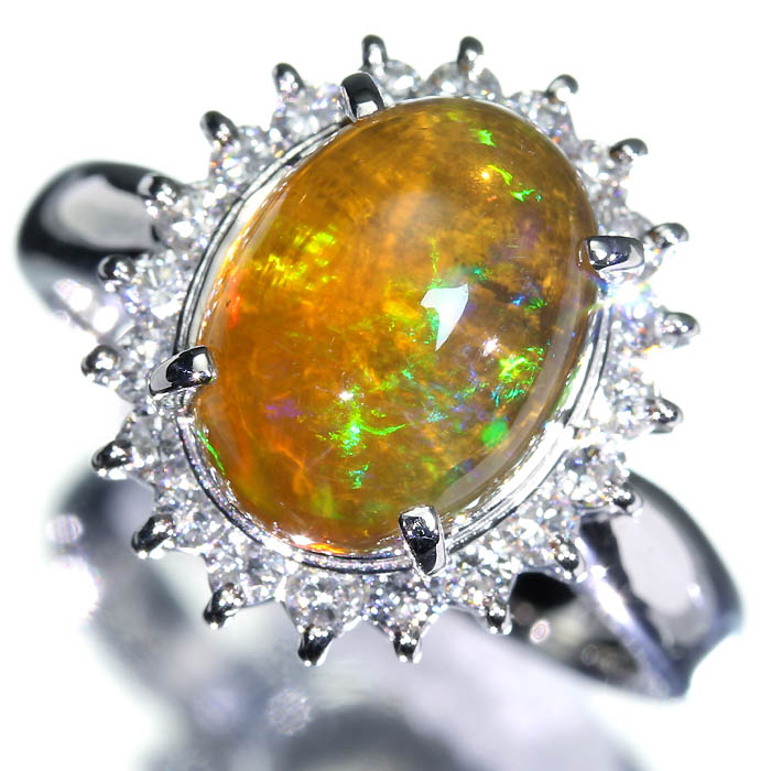 ≪opal≫ 魅惑の遊色! 上質ファイアオパール 大粒2.69ct 上質ダイヤモンド Pt900 高級リング 11号 ダイヤ リング 指輪