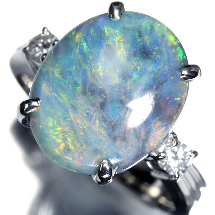 ≪opal≫ 神秘の宝石 天然ブラックオパール 特大5.16ct 上質ダイヤモンド Pt900 超高級リング 12号 ダイヤ リング 指輪 ソーティング付｜RK宝石