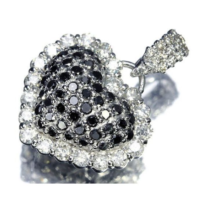 ≪Diamond≫ブラックダイヤ クリアダイヤ 総計1.00ct K18WG 高級ペンダントヘッド パヴェダイヤ ハート 黒 ホワイトゴールド