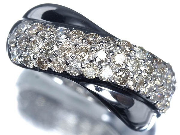 《Diamond》豪華!! ブラウンダイヤモンド 総計1.00ct!! K18WG 高級リング ブラウンダイヤ パヴェ 12号リング 指輪