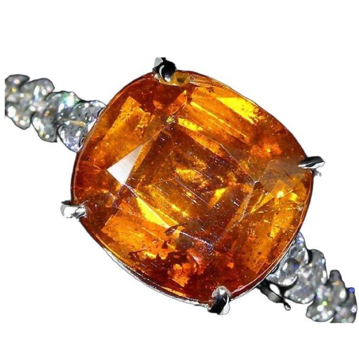 ≪sphalerite≫サンセットオレンジ スファレライト 特大5.38ct ダイヤモンド 総計0.5ct Pt900 超高級リング 12号リング 指輪 ソーティング付|RK宝石
