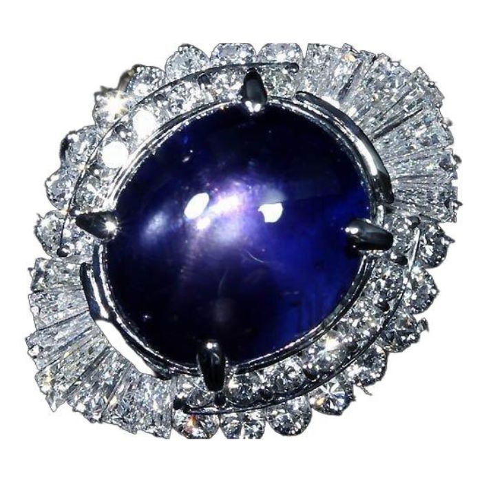 ≪Star Sapphire≫非加熱バイオレットスターサファイア 大粒5.93ct!! ダイヤモンド 0.98ct Pt900 超高級リング 14号リング 指輪