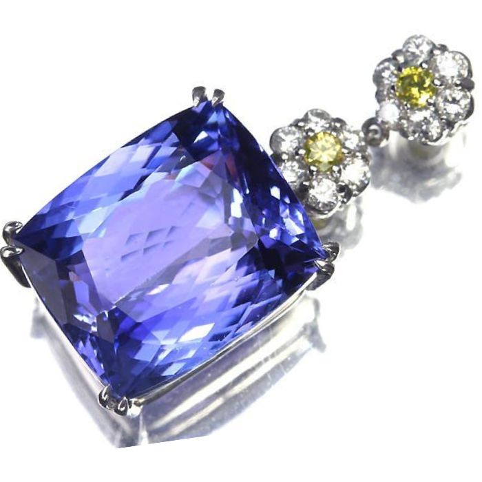 ≪Tanzanite≫超希少! 上質タンザナイト 特大17.00ct 上質イエローダイヤ 上質クリアダイヤ 総計0.6ct Pt900 超高級ペンダントヘッド ダイヤ ネックレス｜RK宝石