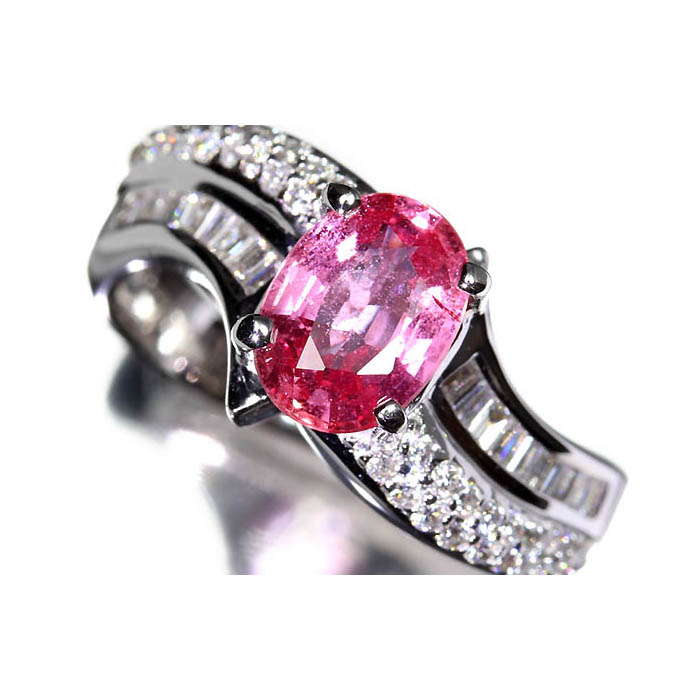 ≪Sapphire≫ 希少宝石 上質パパラチャサファイア 大粒1.493ct 上質ダイヤモンド 総計0.55ct K18WG 超高級リング 10号 リング 指輪 ソーティング付