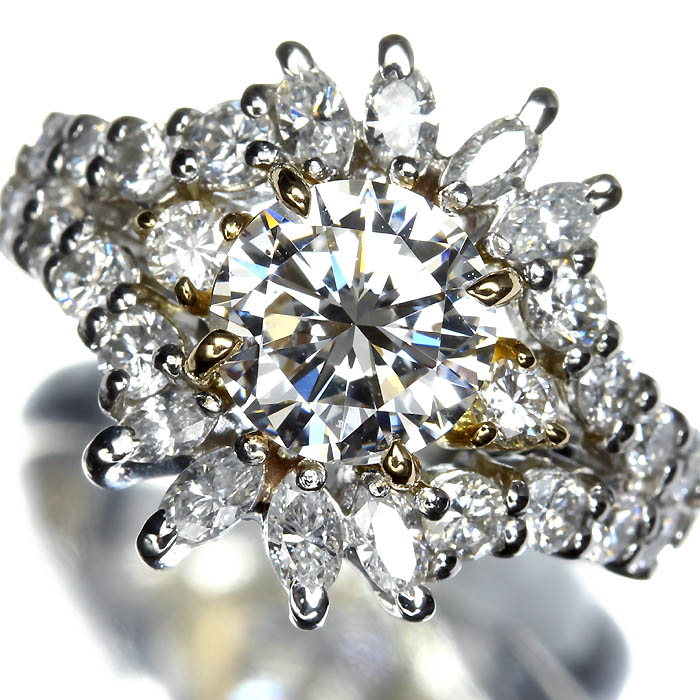 《Diamond》SI-2 Dカラー GOOD 上質ダイヤモンド 特大1.049ct 上質脇石ダイヤ 総計0.89ct Pt900 K18 超高級リング 12号 リング 指輪 ソーティング付｜RK宝石 220,000円