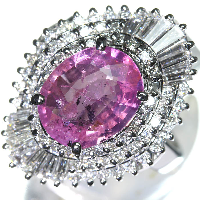 ≪Sapphire≫ 上質非加熱ピンクサファイア 特大3.57ct 上質ダイヤモンド 総計2.5ct Pt900 超高級リング 14号 リング 指輪 ソーティング付|RK宝石