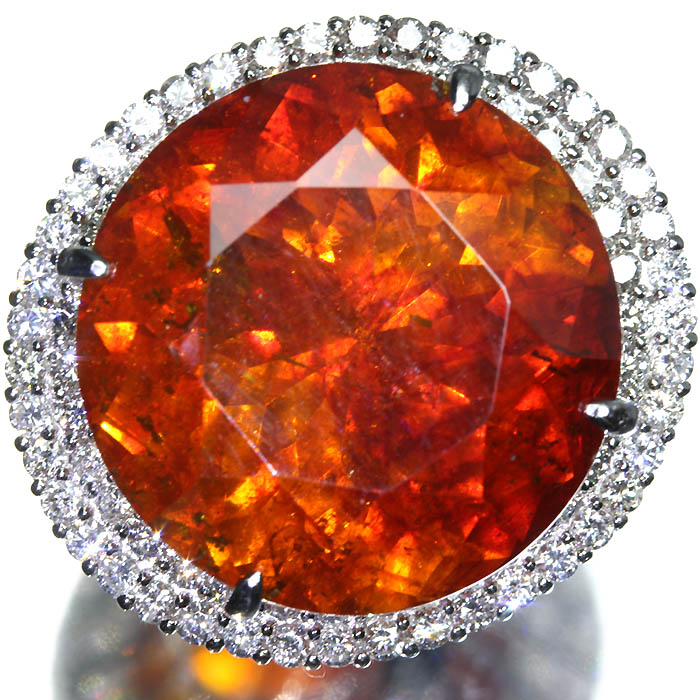 《Sphalerite》 上質サンセットオレンジ スファレライト 超特大54.991ct 上質ダイヤ 総計2.37ct Pt950 超高級リング 12号 リング 指輪 宝石鑑別書付