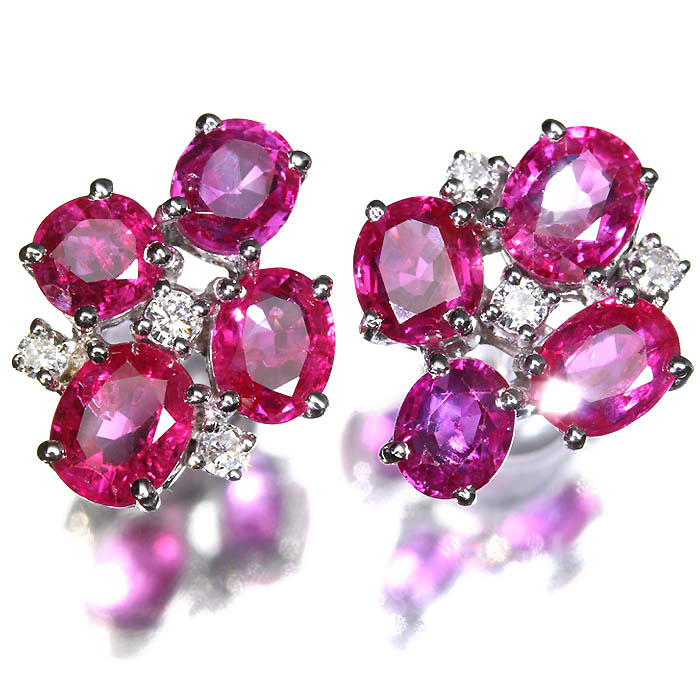 ≪Ruby≫ 上質ルビー 両耳 総計5.36ct 上質ダイヤモンド K18WG 超高級ピアス ダイヤ ジュエリー 宝石鑑別書付｜RK宝石
