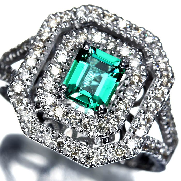 ≪Emerald≫ 上質ノンオイル エメラルド 0.54ct 上質ダイヤモンド 0.63ct K18WG 超高級リング 14号 上質ダイヤ 総計0.63ct No Oil GIA宝石鑑別書付|RK宝石