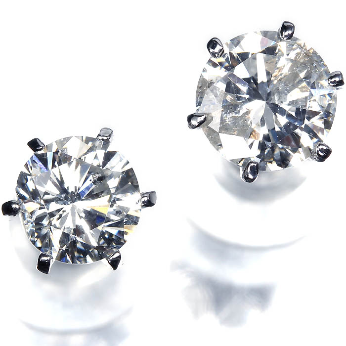 ≪DIAMOND≫ 上質ダイヤモンド 特大 1.03ct / 1.00ct K18WG 超高級 一粒ダイヤ ピアス ジュエリー