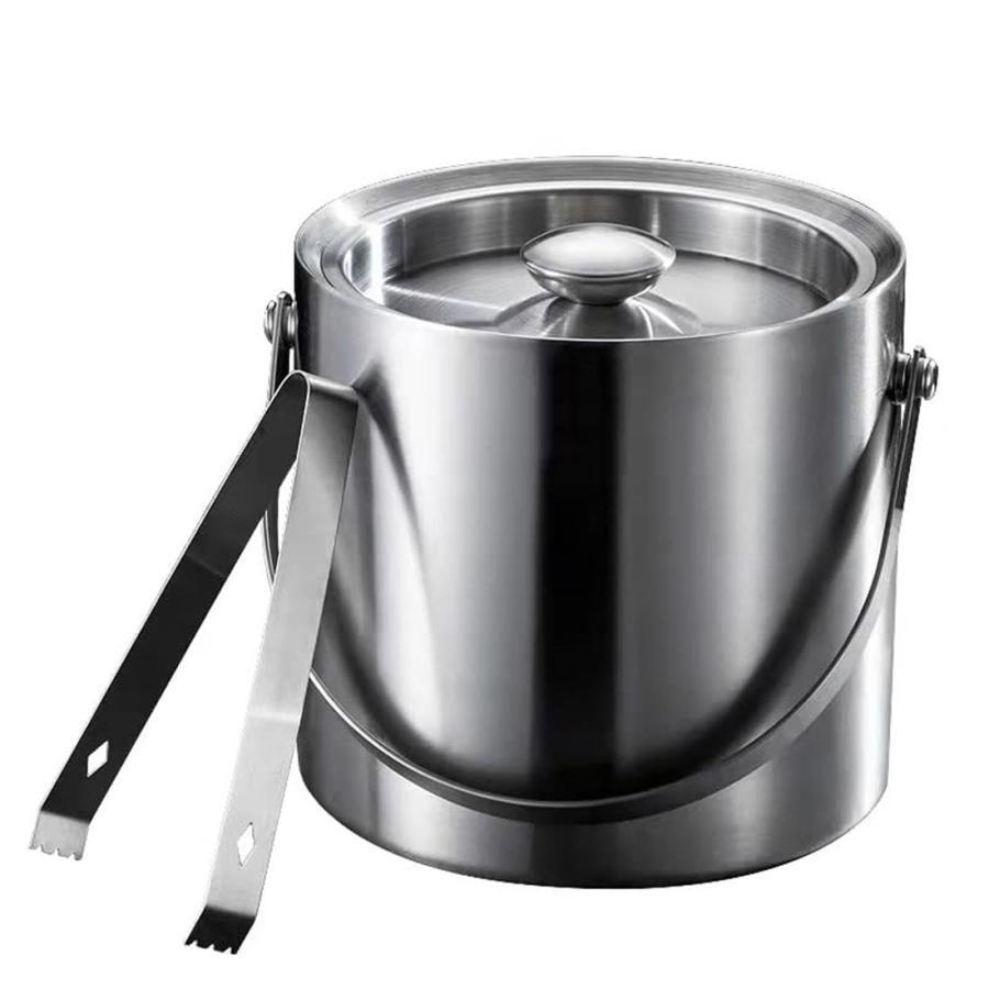 アイスペールステンレス アイスバケット 二重構造 真空断熱 2L/3L 大容量円筒形 ハンドルとフタ付きアイストング付き ボトル パーティー食器 居酒屋 飲食店 業務