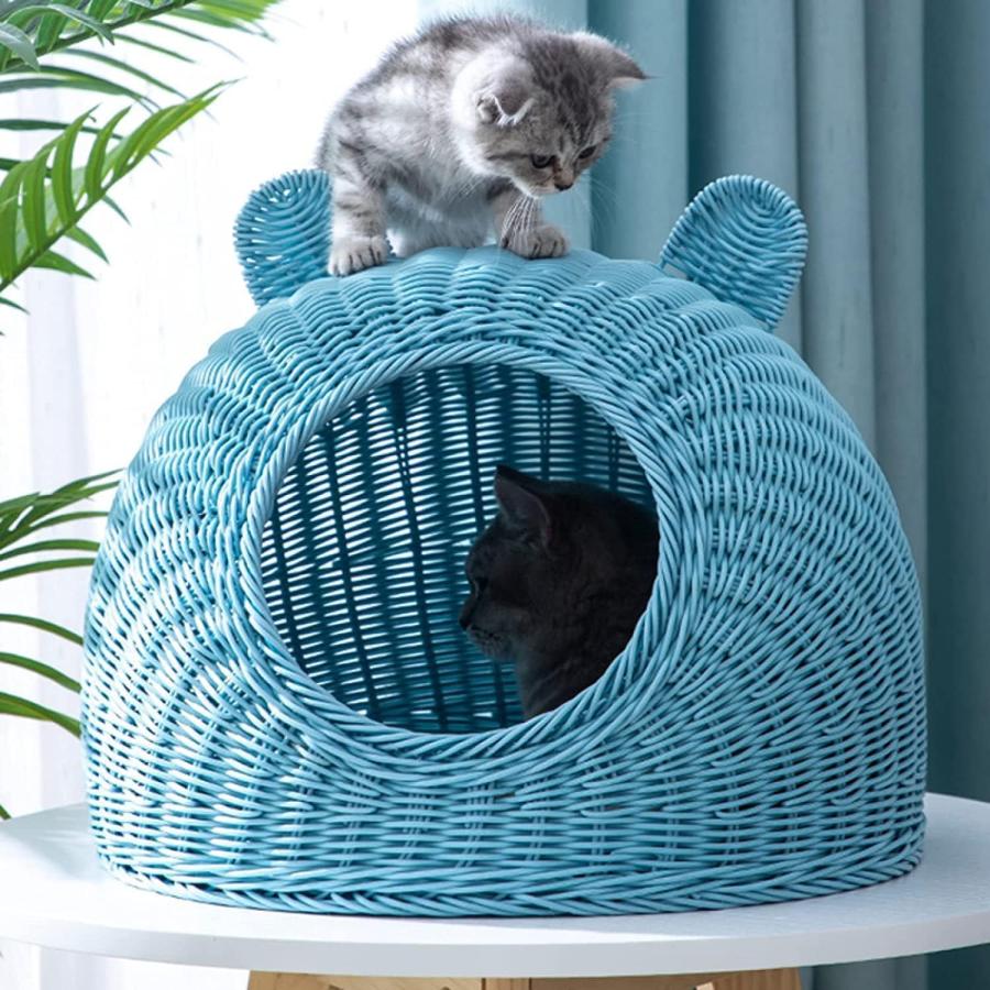 猫 ベッド 猫用 ペットベッド ラタン 猫かごネスト ドーム型 キャットハウス ねこ 小型犬 いぬ 犬用ベッド 兎 小動物用ケージ 藤編み 洗える オールシーズン 洗