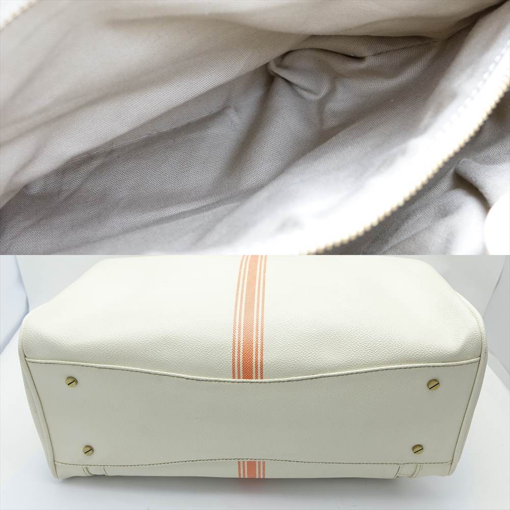 中古 Tory Burchトリーバーチ ミニボストンバッグ アイボリー オレンジセンターライン Crunchusers Com