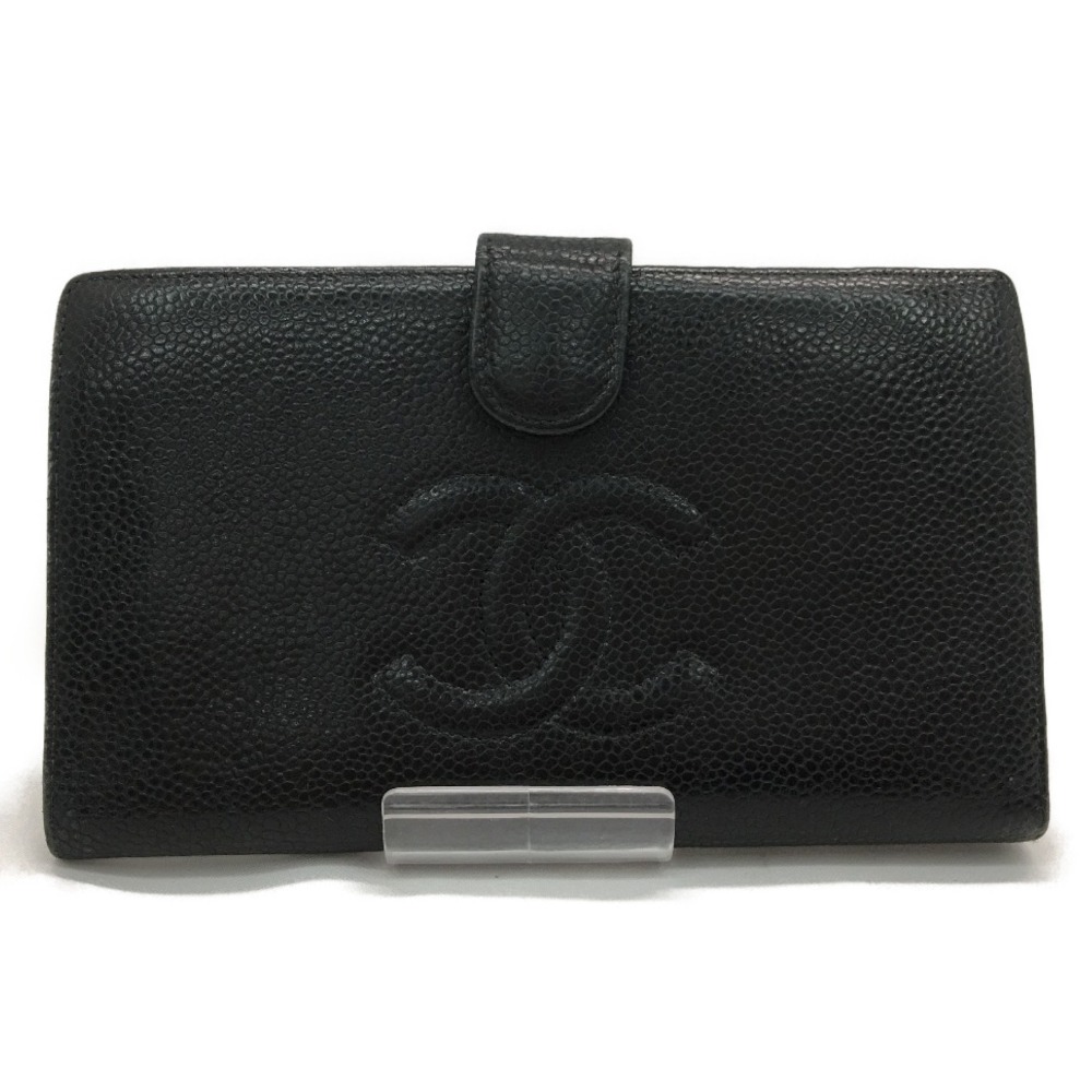 ▼▼【中古】CHANEL シャネル レディース 二つ折り財布 ココマーク キャビアスキン ブラック Cランク