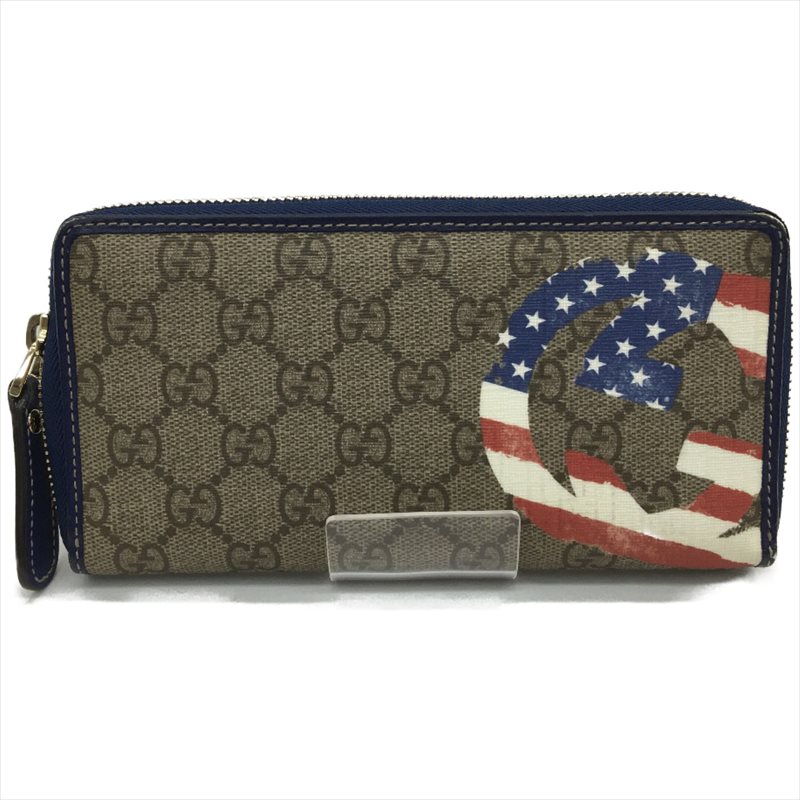 ▼▼【中古】GUCCI グッチ ユニ一発やる 長紙入れ ラウンドジッパー GGスプリーム 亜米利加軍旗  304196 C位置づける
