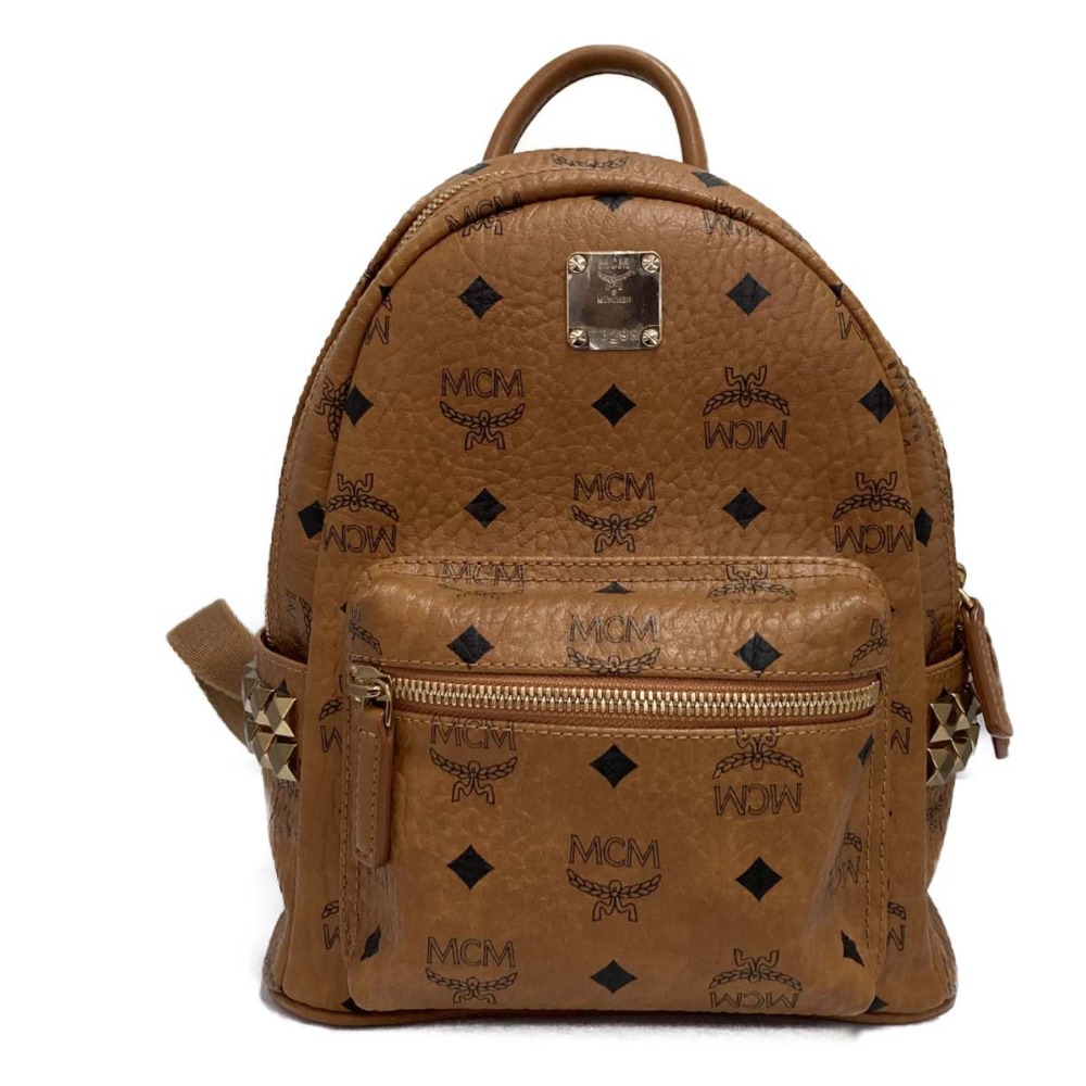 □□【中古】MCM エムシーエム サイドスタッズ 付き バックパック リュック ブラウン Bランク|リサイクルビッグバン店