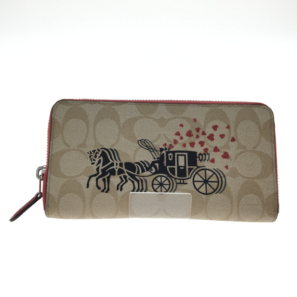 【エントリーポイント10倍|7/19 20:00-7/26 1:59】【送料無料】【中古】COACH コーチ レディース長財布 シグネチャー ホース キャリッジハート 91571 Bランク|リサイクルビッグバン店