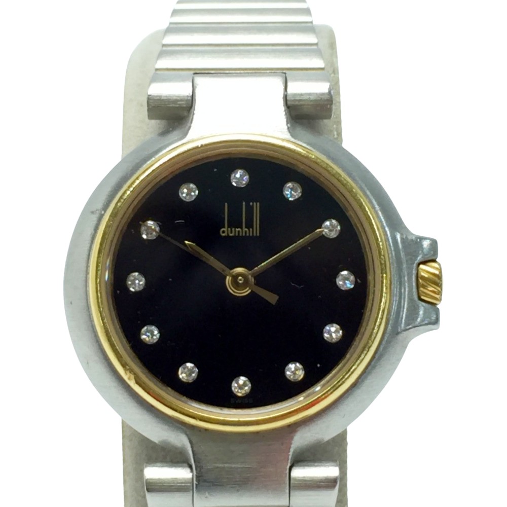【中古】dunhill ダンヒル ミレニアム 12Pダイヤ コンビ ブラック クォーツ レディース 腕時計 Cランク
