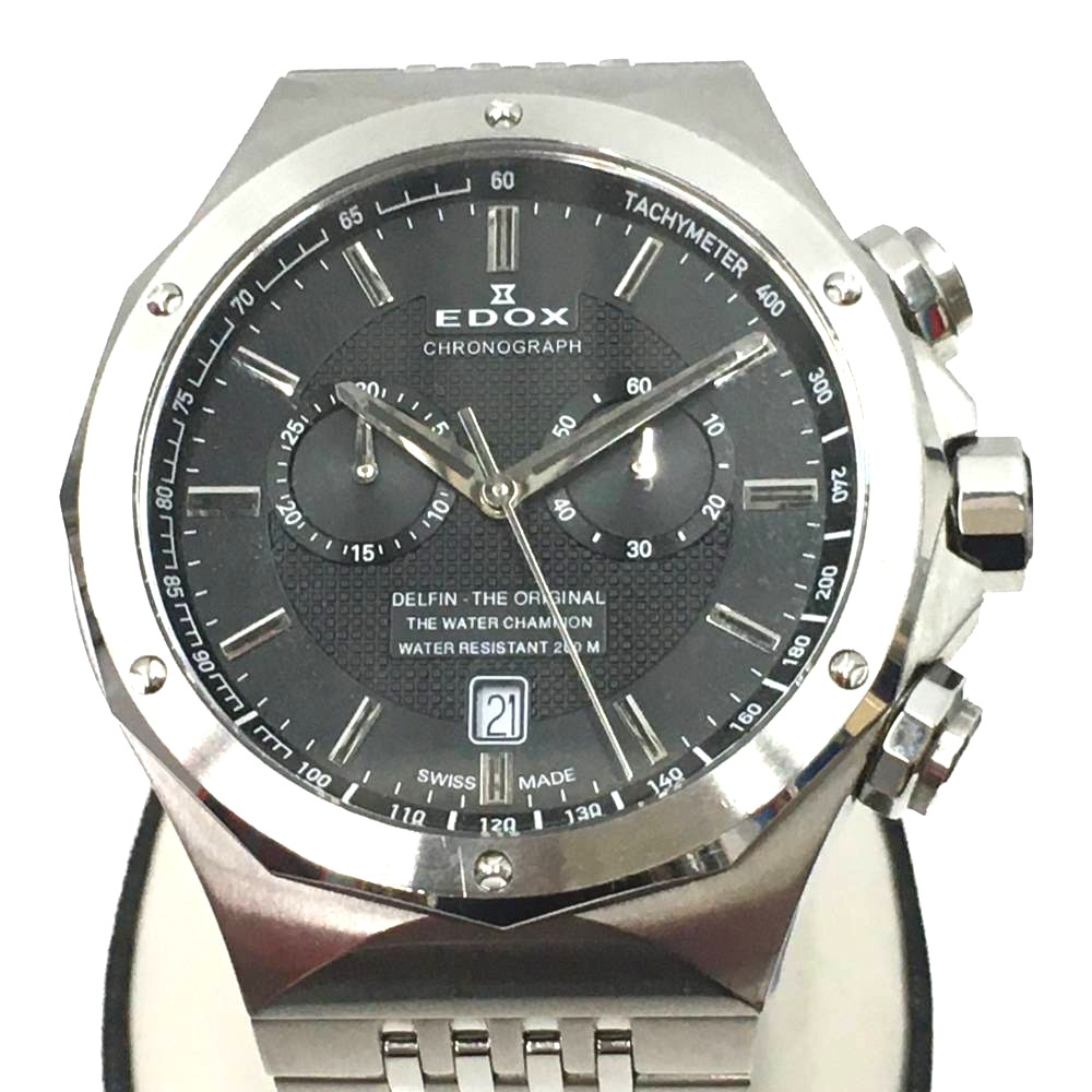 △△【中古】EDOX デルフィン クロノグラフ 10108 シルバー Aランク