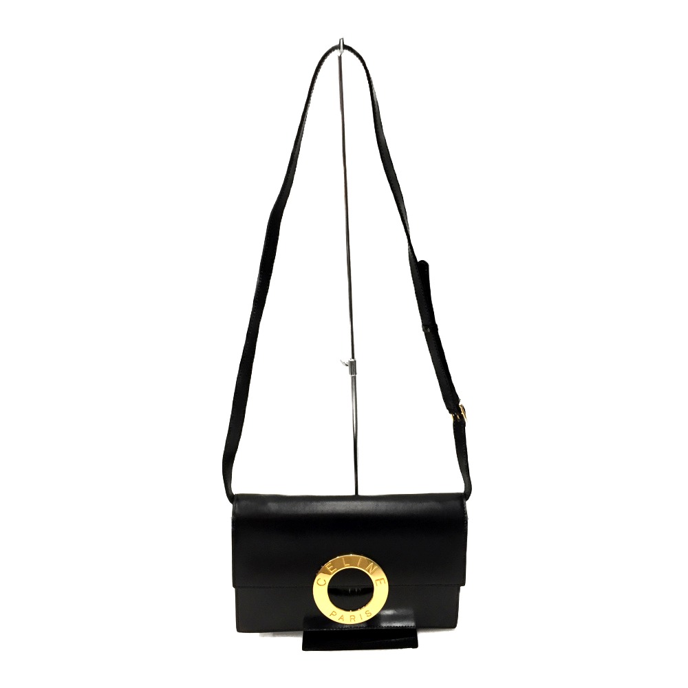 △△【中古】CELINE セリーヌ サークルロゴ レザーショルダーバッグ オールド ヴィンテージ M13 ブラック Bランク