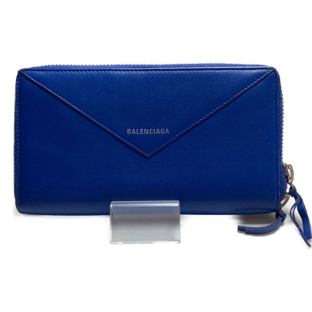 □□【中古】BALENCIAGA バレンシアガ ラウンドジッパー紙入れ 青み B序列付ける