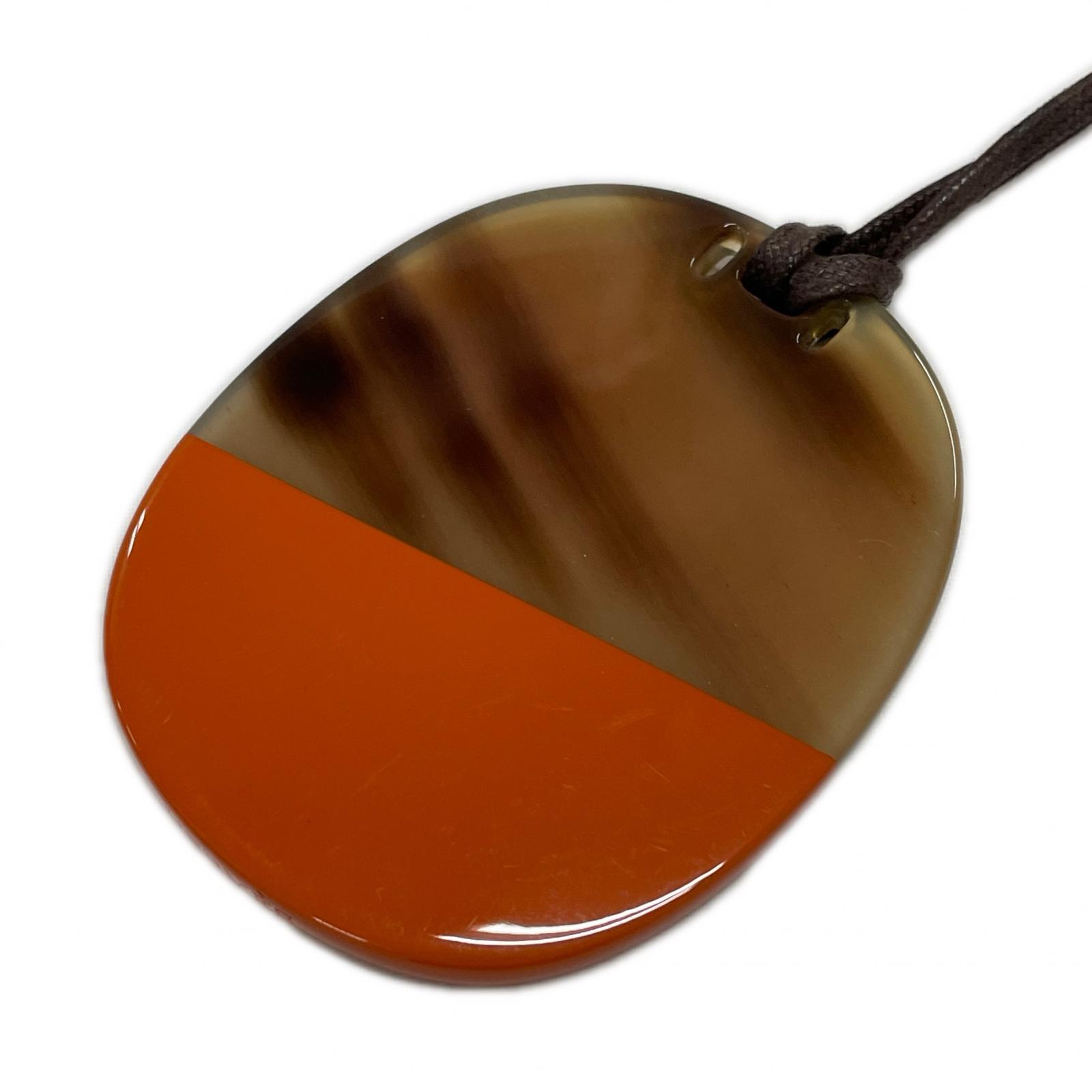 ☆☆【中古】HERMES エルメス バッファローホーン 漆 赤銅色×オレンジ色 首飾り シャンデリヤ 布袋有 B位置づける