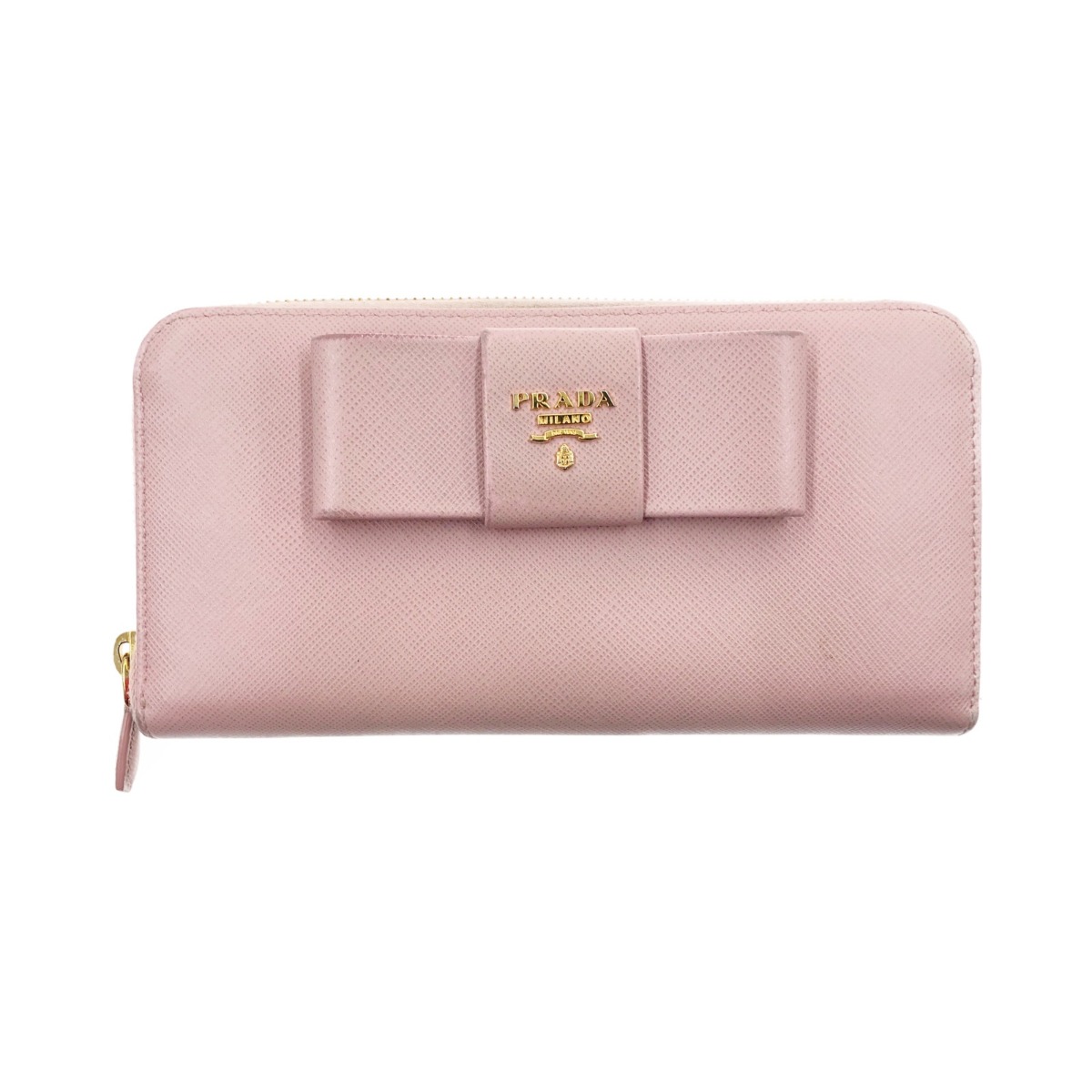 〇〇【中古】PRADA プラダ サフィアーノ リボン ラウンドファスナー 長財布 1ML506ZTM ピンク Cランク