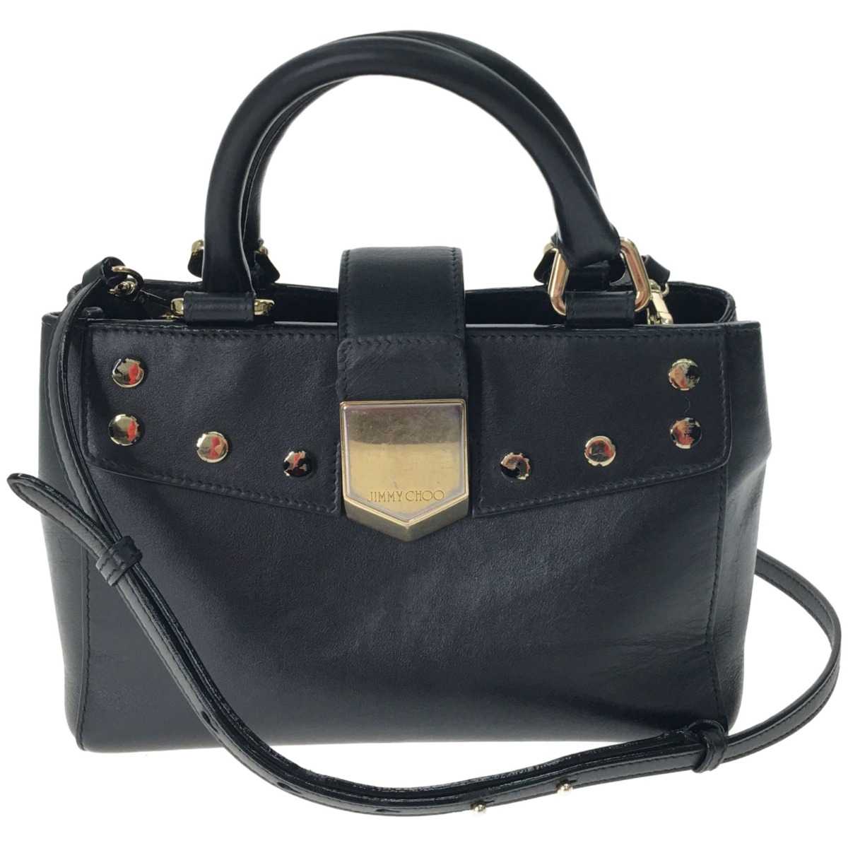 ▼▼【中古】JIMMY CHOO ジミーチュウ レディース2WAYバッグ LOCKETT TOTE/S スタッズハガレ ブラック Bランク