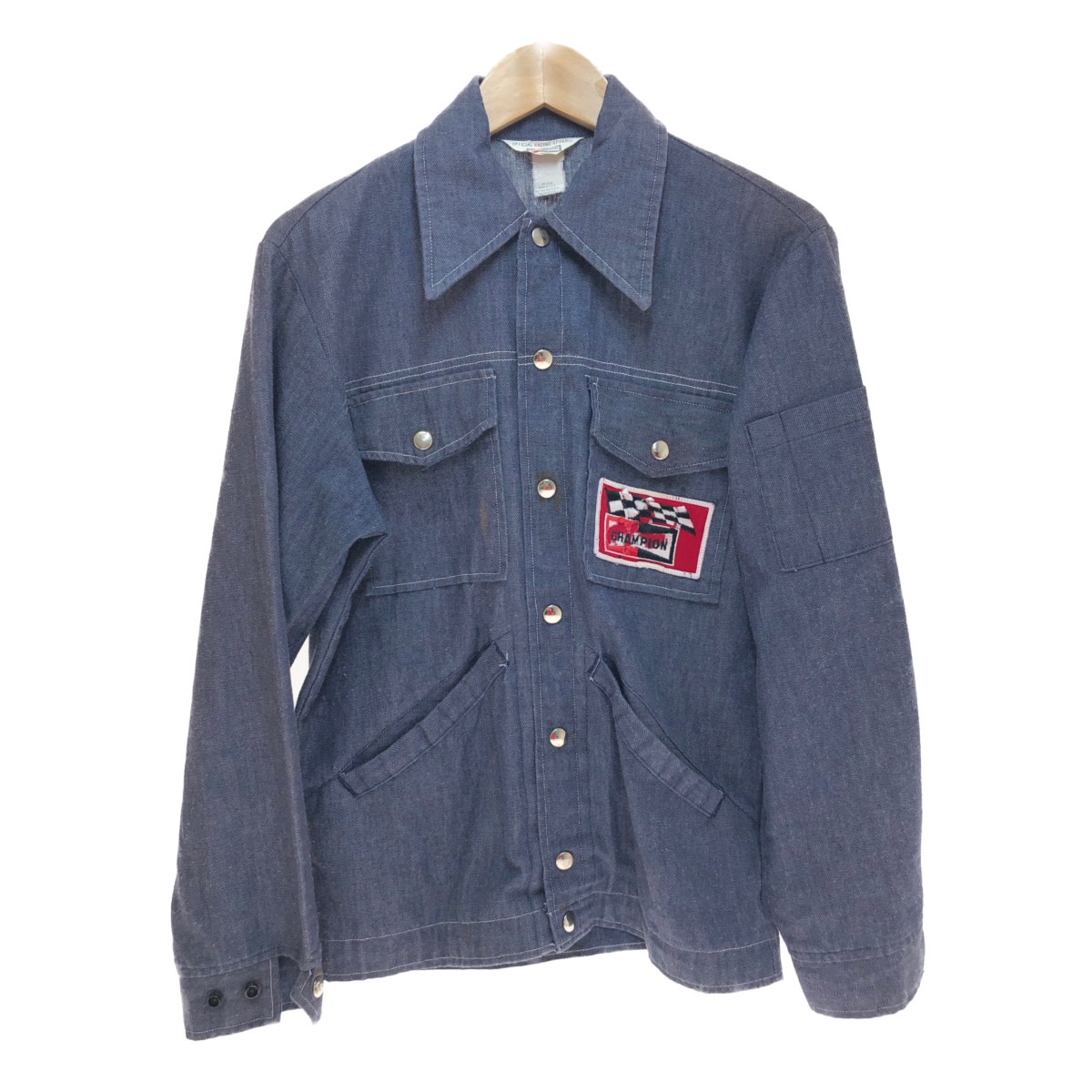 □□【中古】70s CHAMPION OFFICIAL RACING APPAREL 覆いかぶせる櫂 大きさ曖昧模糊たる インディゴ C序列付ける