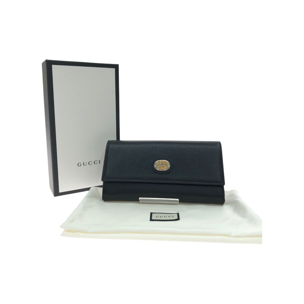 ▼▼【中古】GUCCI グッチ レディース 長紙入れ インターロッキングG マリーナ なめし革 598531 黒いこと A序列付ける