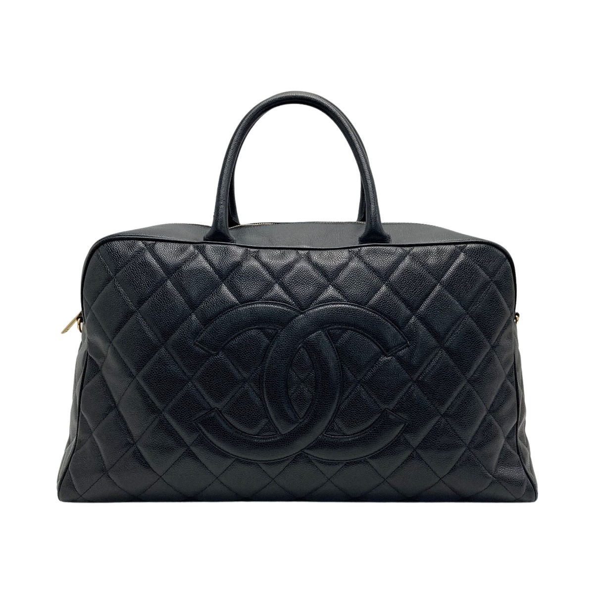 【エントリーポイント10倍｜7/19 20:00-7/26 1:59】【送料無料】【中古】CHANEL シャネル マトラッセ ボストンバッグ ラージ ブラック キャビアスキン ココマーク ゴールド金具 Cランク｜リサイクルビッグバン店