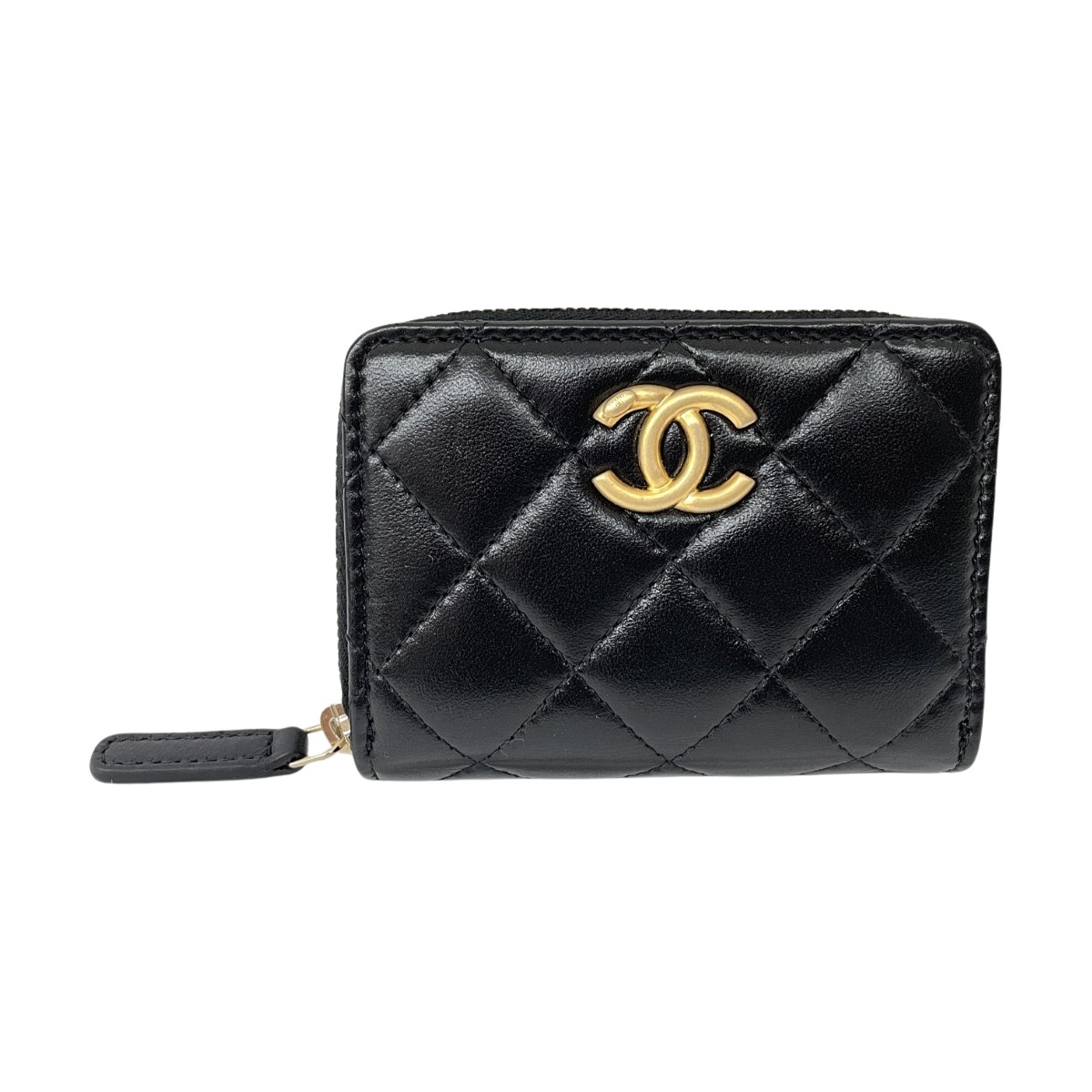 【中古】CHANEL シャネル レディース ジップコインパース ココマーク 子ヒツジひと肌 ゴールド金具 黒いこと B位置づける