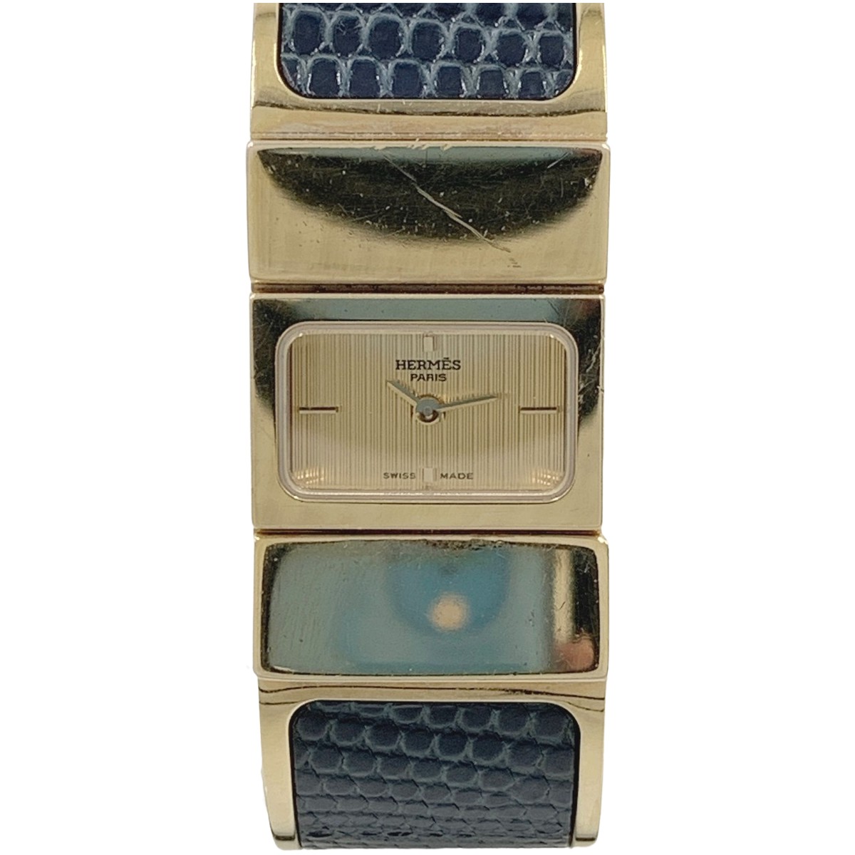 〇〇【中古】HERMES エルメス ロケ クォーツ バングル ウォッチ L01.201 ゴールド x ブルー Cランク