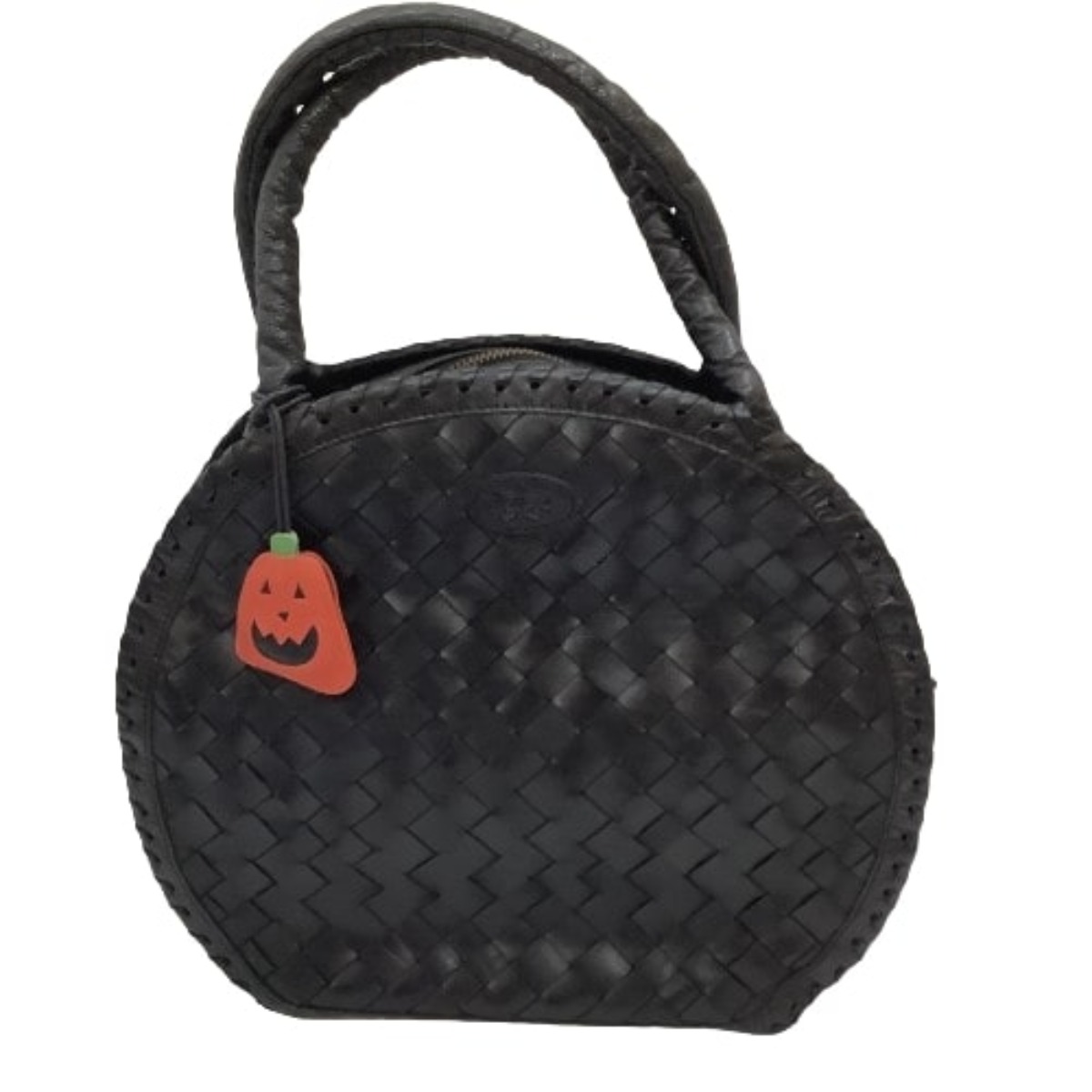 【中古】IBIZA イビサ レディース ハンドバッグ 編み込みレザー ハロウィンチャーム付き ブラック Bランク