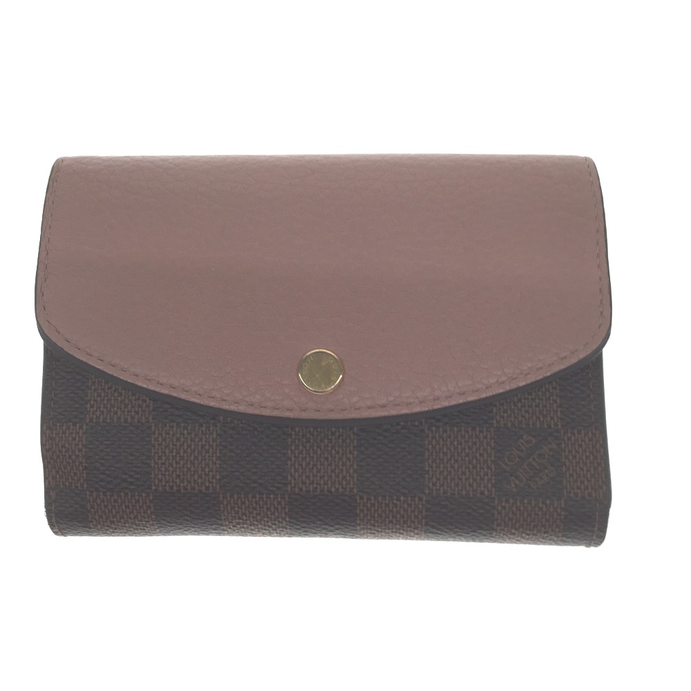 △△【中古】LOUIS VUITTON ルイヴィトン  ダミエ ポルトフォイユ ノルマンディ ローズバレリーヌ  N60043 赤銅色×さくら色 A位置づける