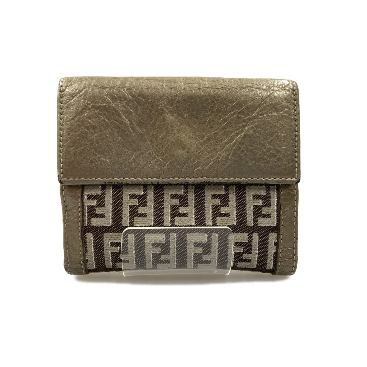 〇〇【中古】FENDI フェンディ ズッカ柄 二つ折り 短財布 ベージュ Bランク