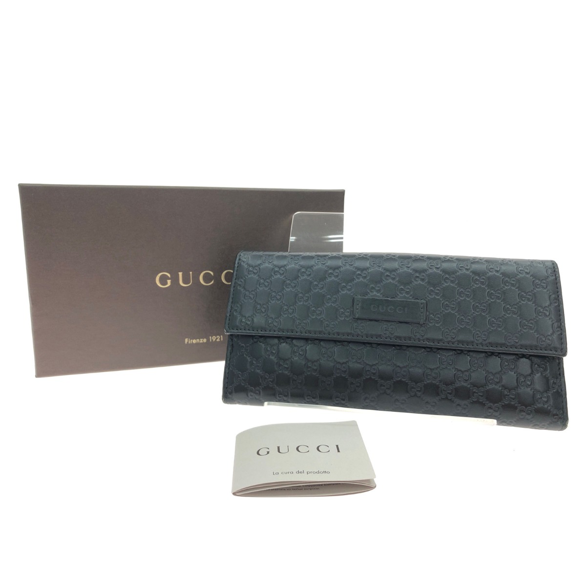美品✨ グッチ 長財布 マイクロシマ ロゴプレート フラップ レザー ブラック GUCCI グッチ 長財布 財布 マイクロ シマ ブラック 黒 レザー