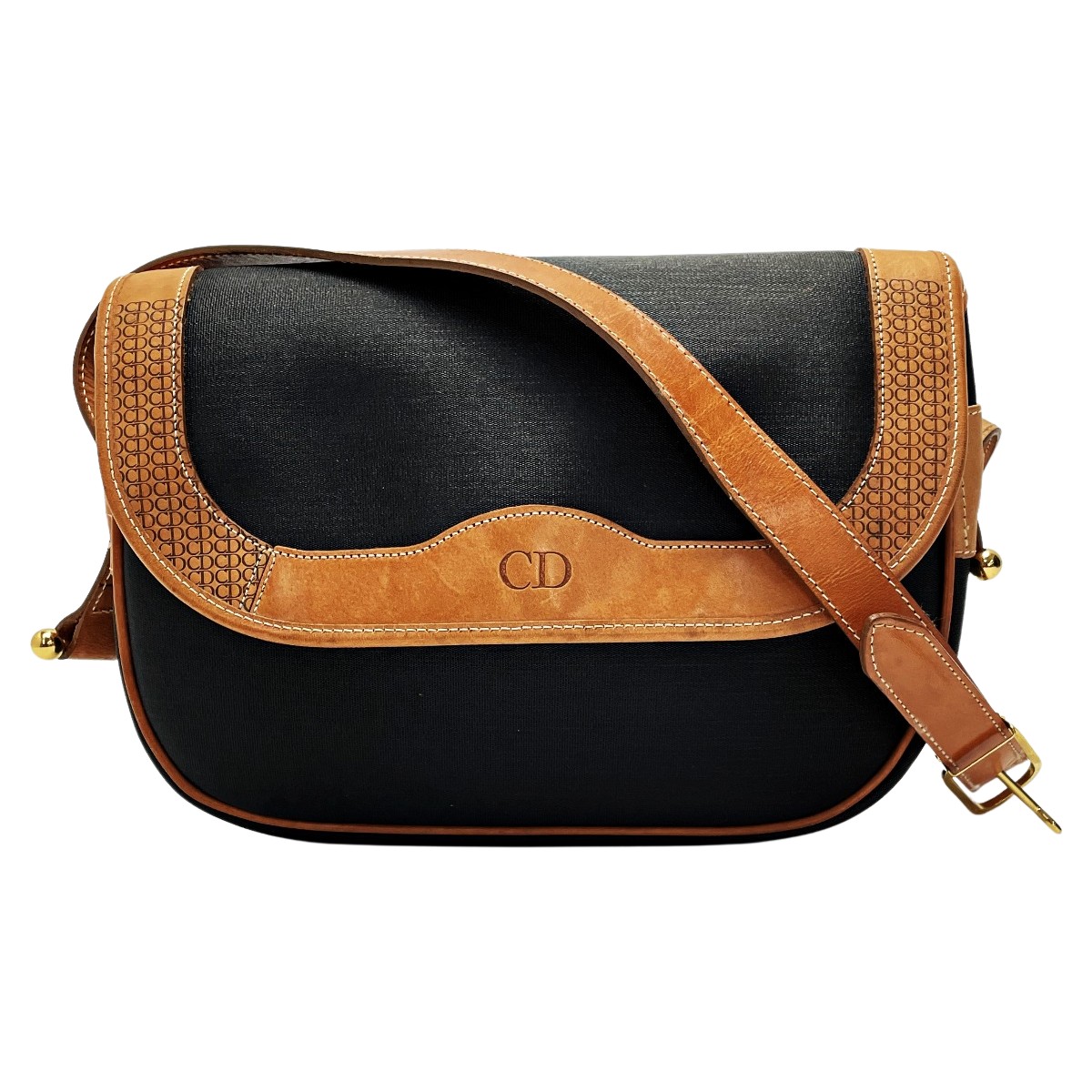 ☆☆【中古】Christian Dior ディオール ショルダーバッグ 黒いこと PVC×なめし革 レディース ヴィンテージ ゴールド金具 B序列付ける ショルダーバッグ・メッセンジャーバッグ-バッグ