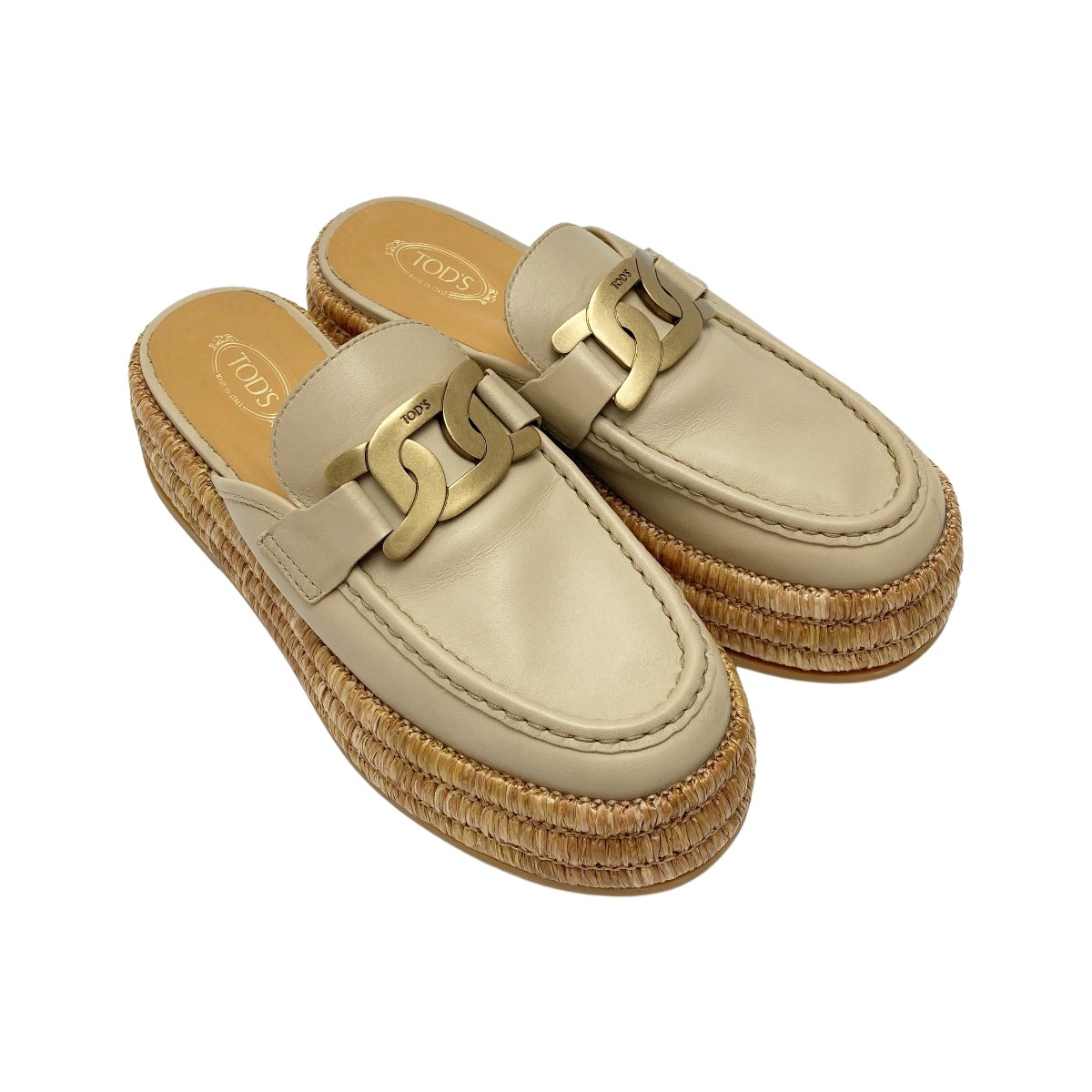 ☆☆【中古】TODS トッズ Kate ケイト レザー プラットフォーム ミュール ベージュ サンダル SIZE39 Bランク｜リサイクルビッグバン店