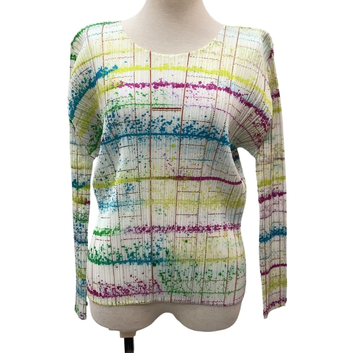 【中古】ISSEY MIYAKE イッセイミヤケ PLEATS PLEASE カットソー ペンキ柄 チェック PP71-JK601 ホワイト Bランク｜リサイクルビッグバン店 10,010円
