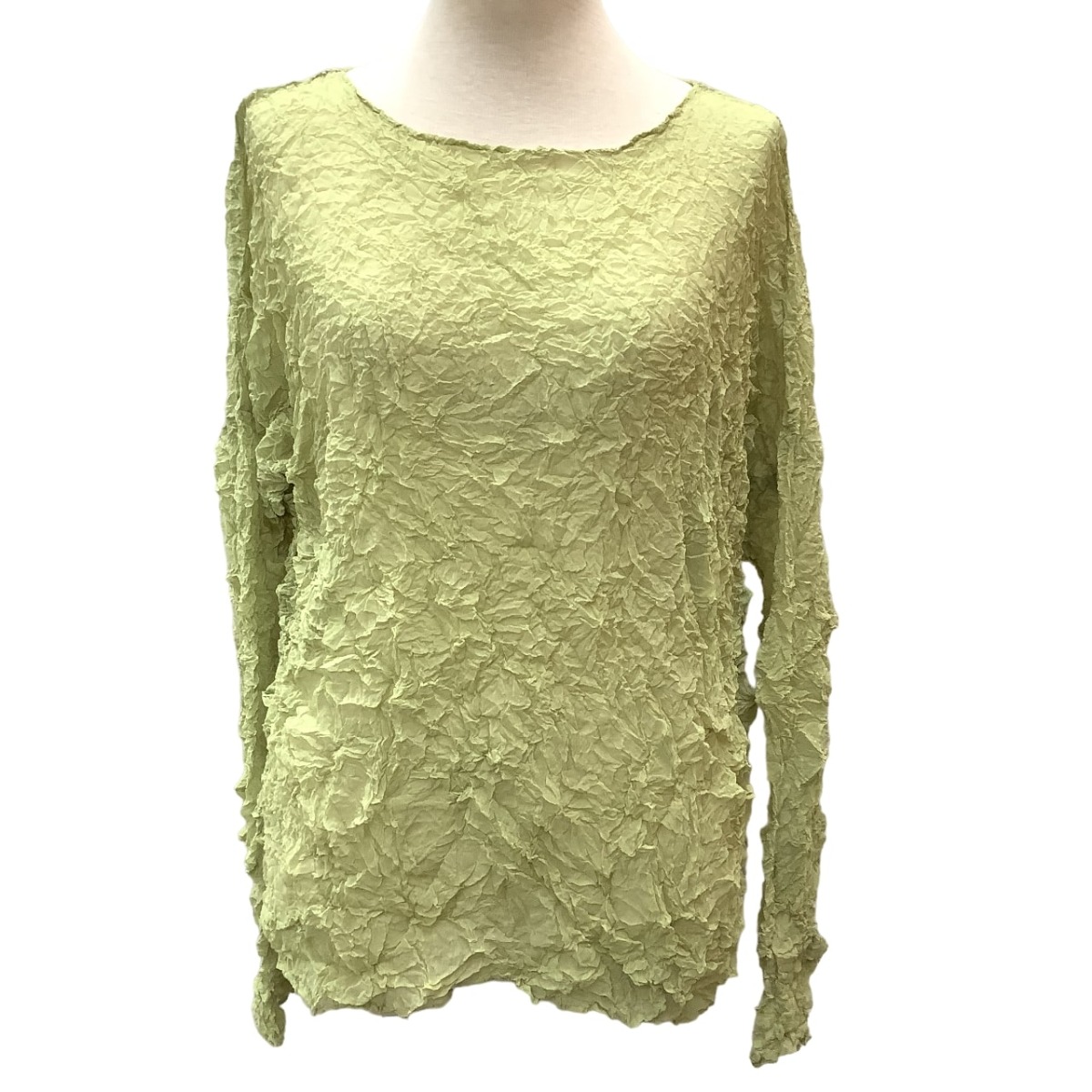 【中古】ISSEY MIYAKE イッセイミヤケ カットソー シワ加工 シフォン 黄緑 Bランク