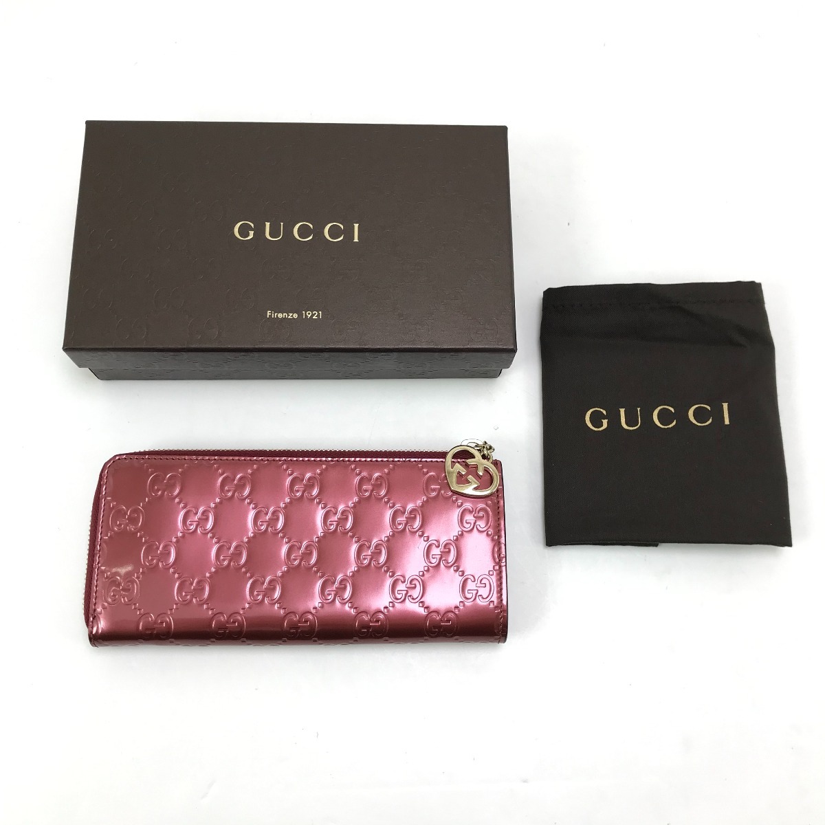 $$【中古】GUCCI グッチ L字ジップ長紙入れ 295671 金属元素さくら色赤いこと系 A位置づける