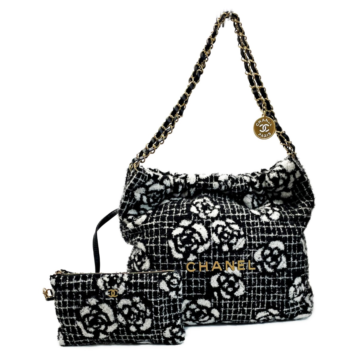 【中古】CHANEL シャネル シャネル22 黒いこと×白いこと チェーントートバッグ ツィード レディース ゴールド金具 B位置づける