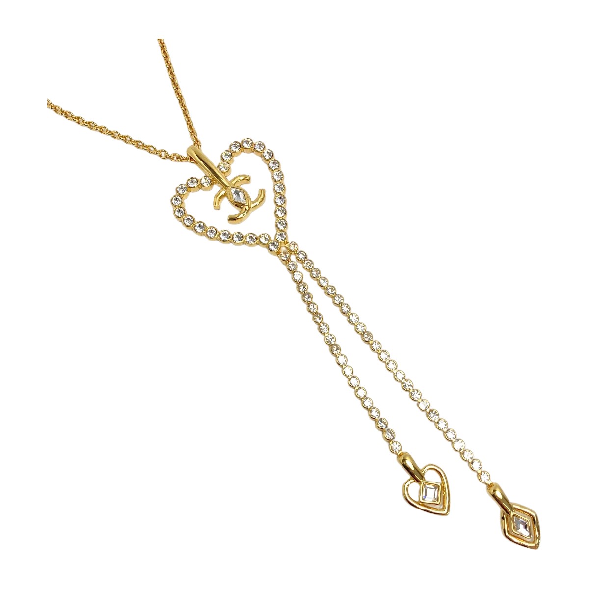 ☆☆【中古】CHANEL シャネル ココマーク ハート ネックレス L23C ゴールド GP ラインストーン Bランク
