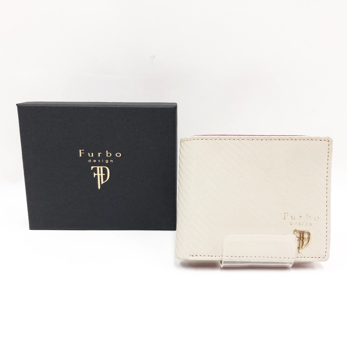 〇〇【中古】FURBO フルボ メンズ 2つ折り財布 FRB-113 アイボリー×レッド Bランク